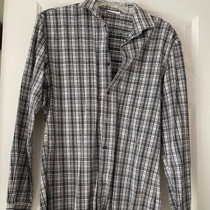 Calvin Klein Mens black white plaid long sleeve shirt Size S EUC 15 32/33